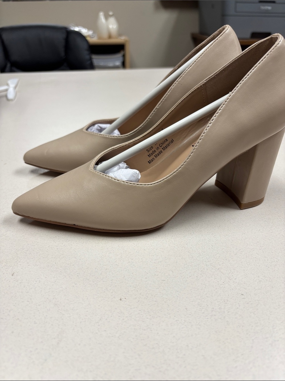 Journee Collection Taupe Pointed Toe Block Heel Pumps - Picture 3 of 10